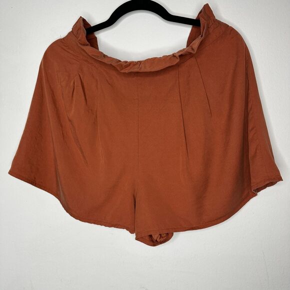 Revolve Lovers + Friends Rust Paperbag Tati High-Waist Pleated Button Shorts L - Picture 7 of 11